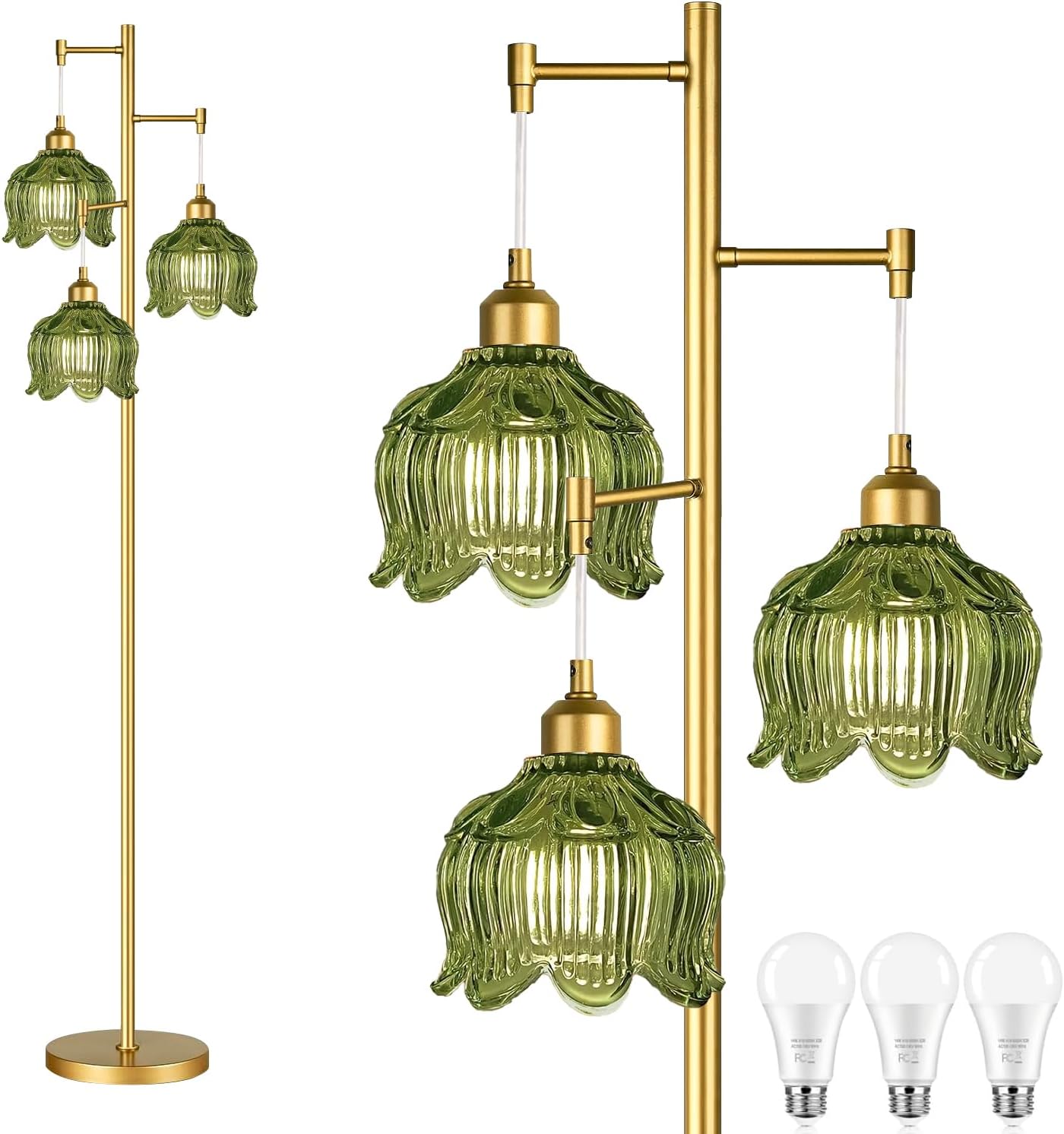 Decor Lighting Lamps - Vintage Gold Glass Floor Lamp with