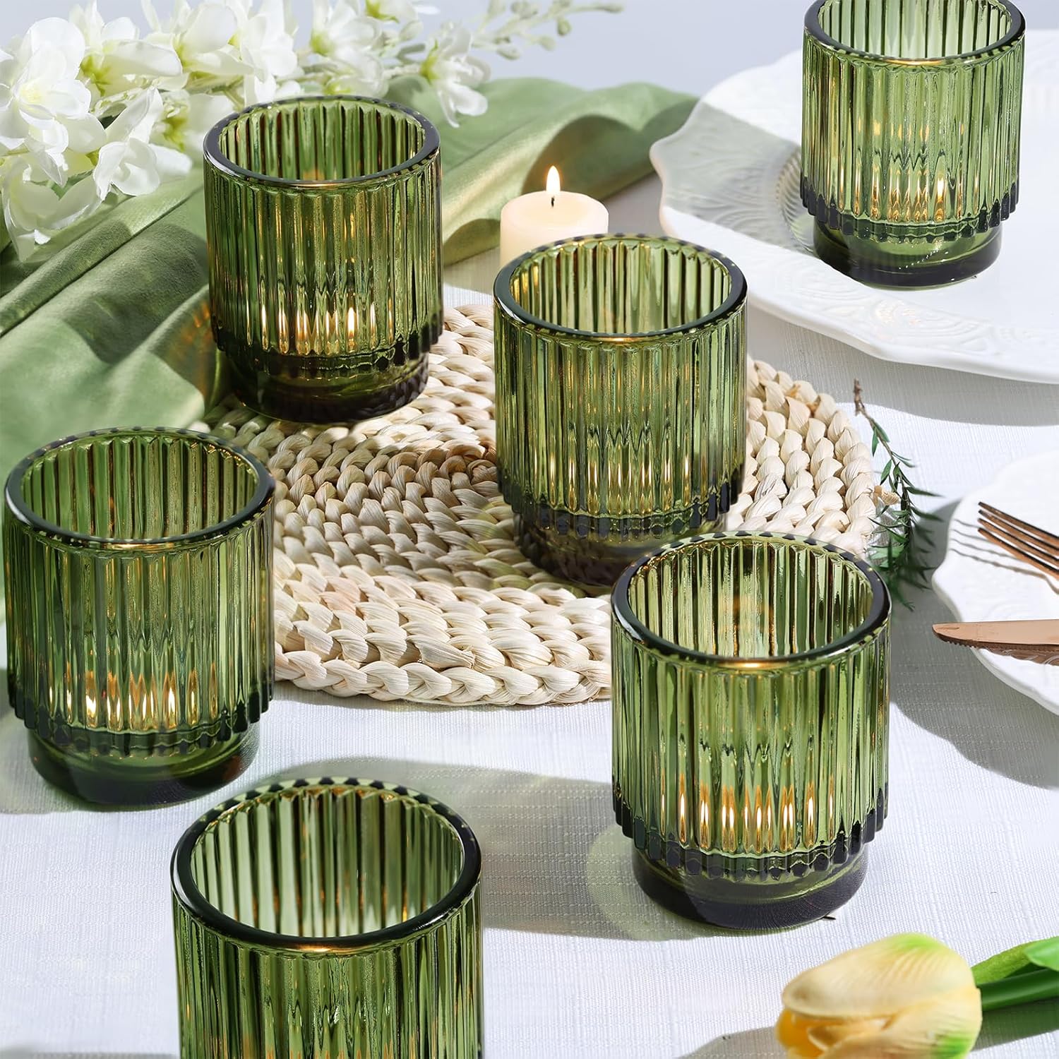 Lighting Decor For Wedding - 8pcs Green Votive Candle Holders for