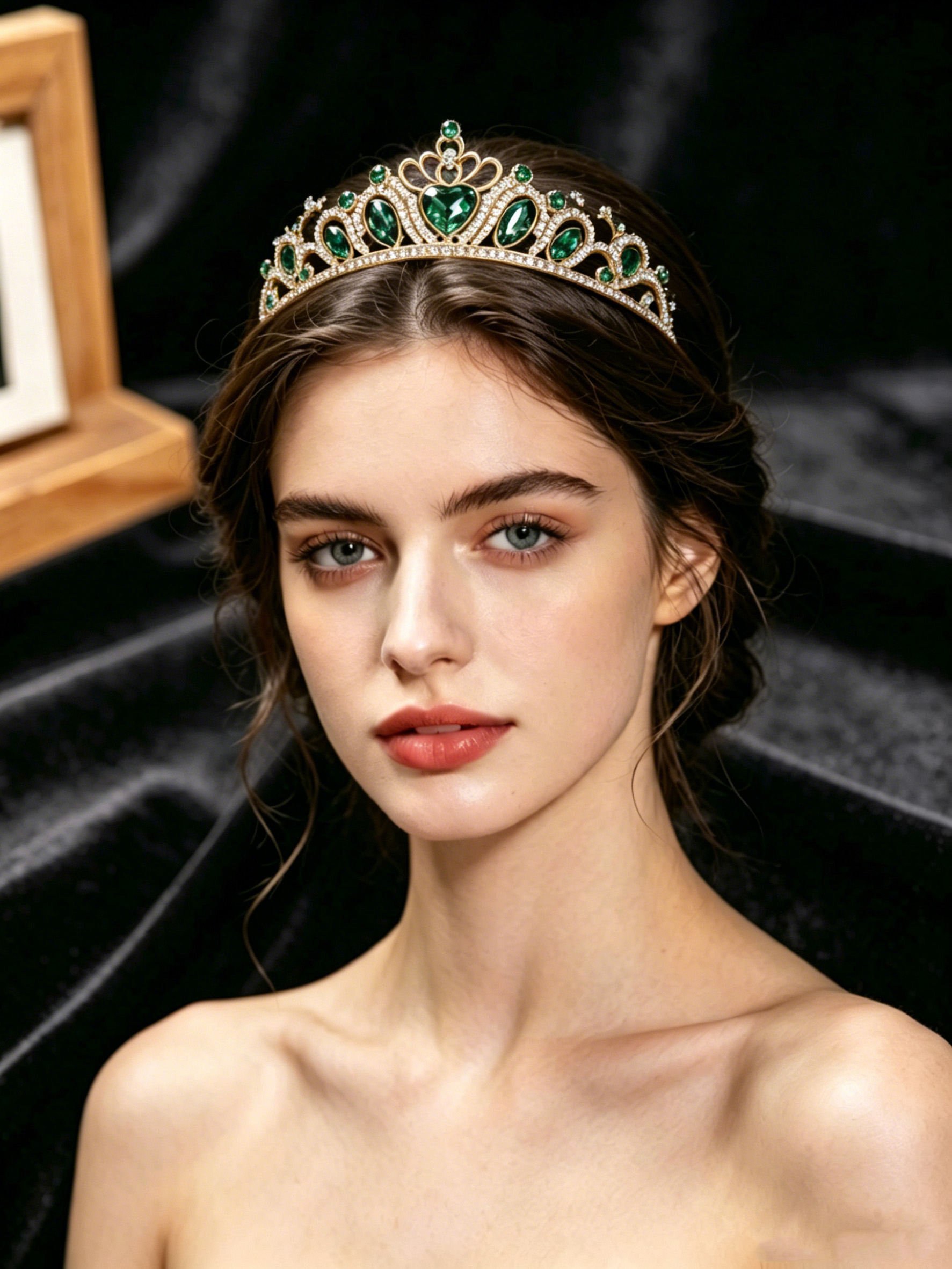 Lighting Decor For Wedding - Retro Heart-Shaped Emerald Green Rhinestone Crown