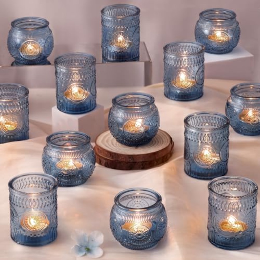Lighting Decor For Wedding - 24Pcs Blue Votive Candle Holders -