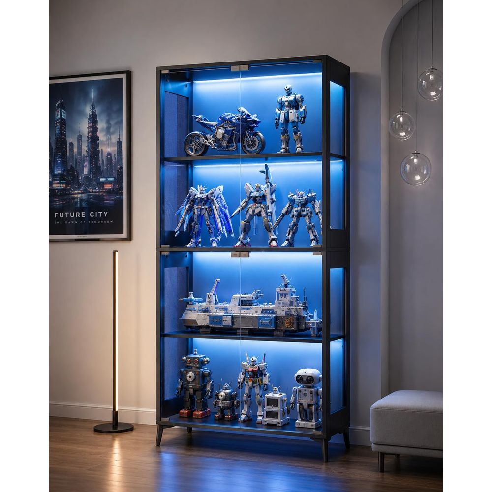 Lighting & Home Decor Studio - 4-Tier Glass Display Cabinet with Adjustable