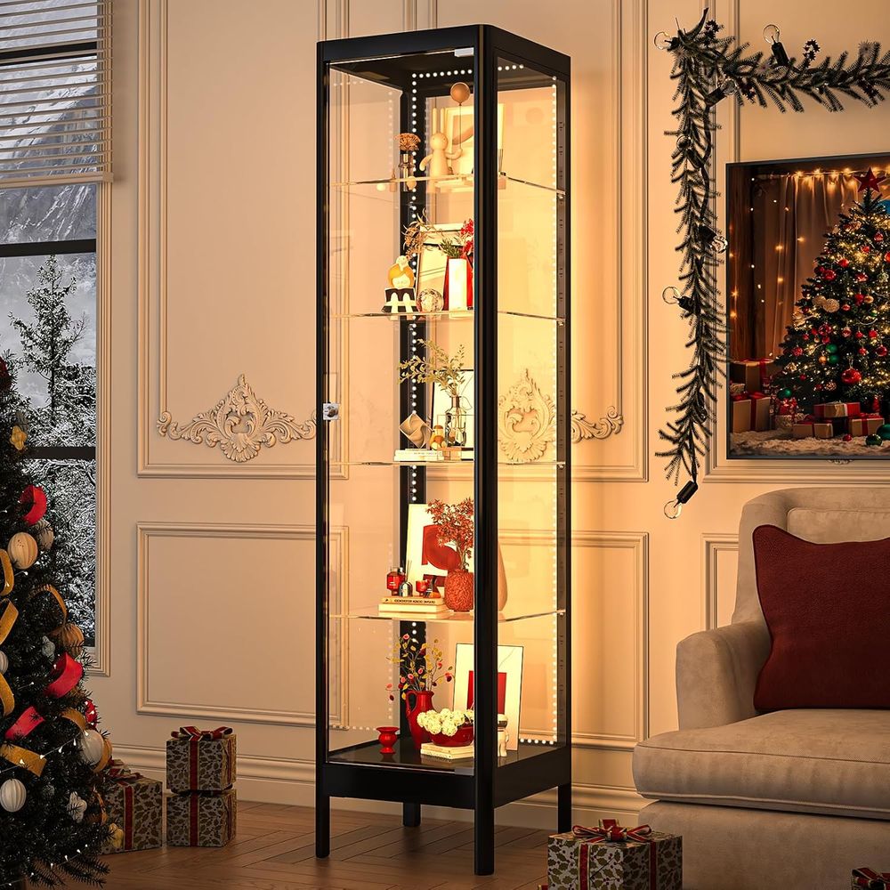 Lighting & Home Decor Studio - 5-Tier Glass Display Cabinet with 13-Color