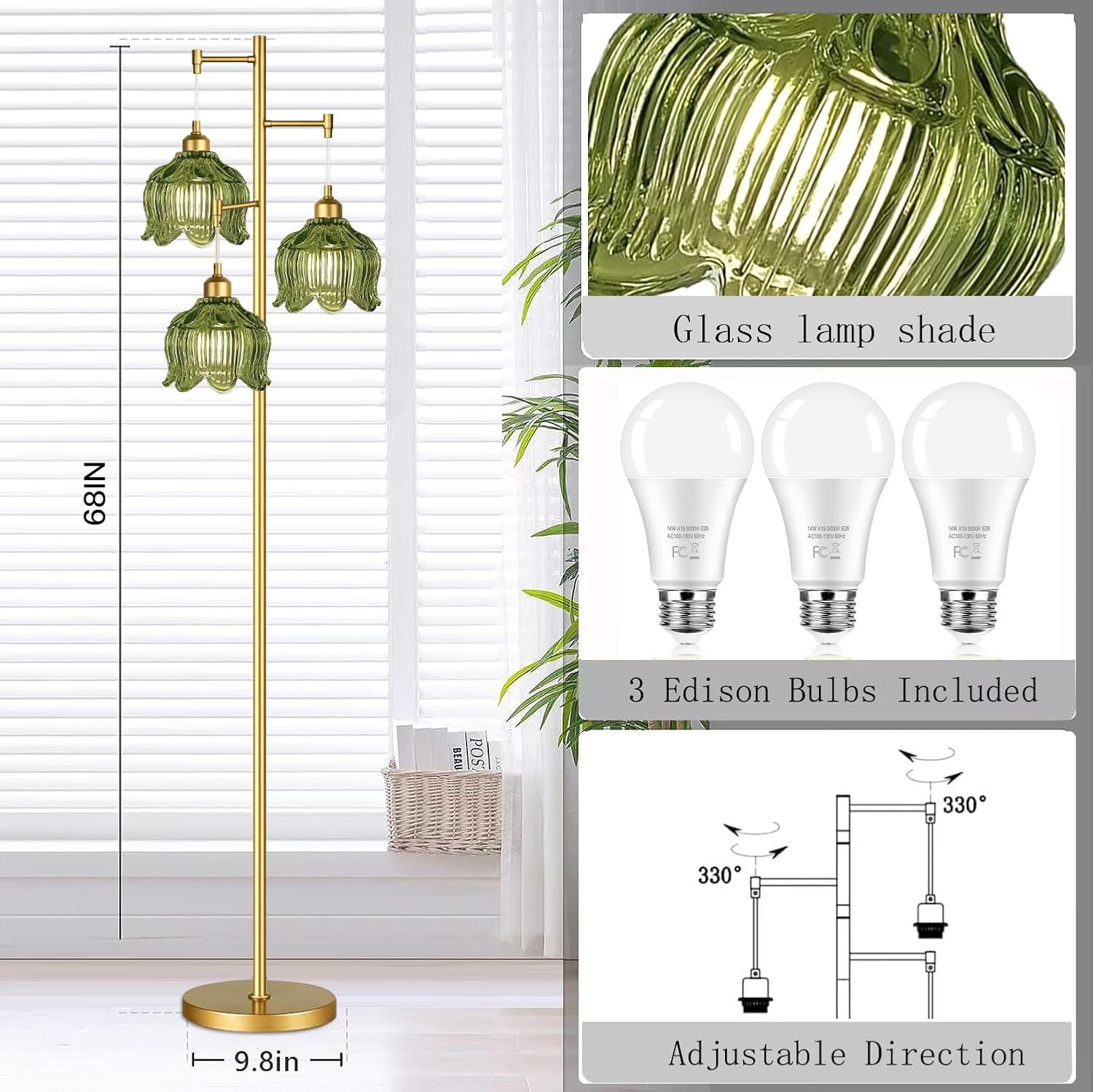 Vintage Gold Glass Floor Lamp  - Decor Lighting Lamps 리뷰 및 가격