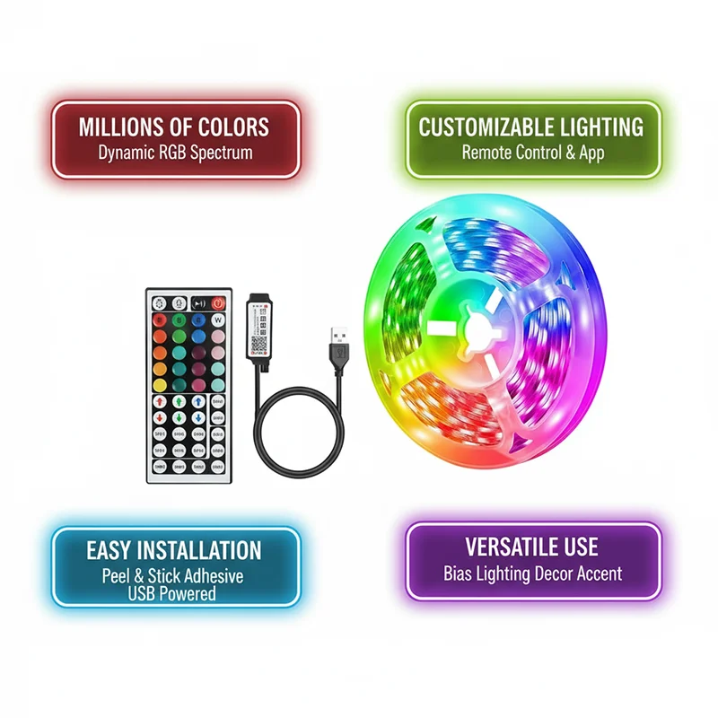 DC 5V USB LED Strip Lights APP - Decor Lighting Lamps 리뷰 및 가격