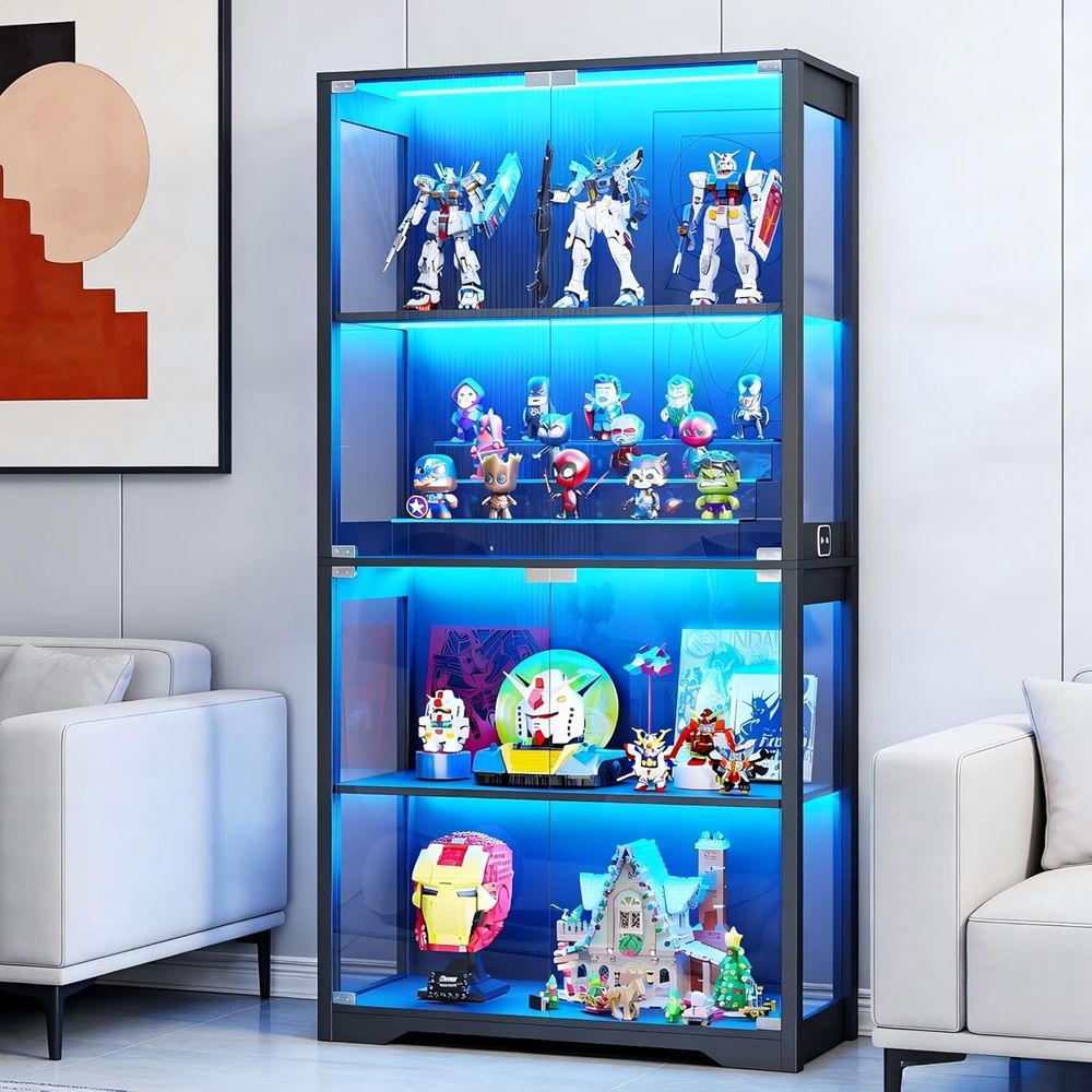 Glass-Door Display Cabinet wit - Lighting & Home Decor Studio 리뷰 및 가격