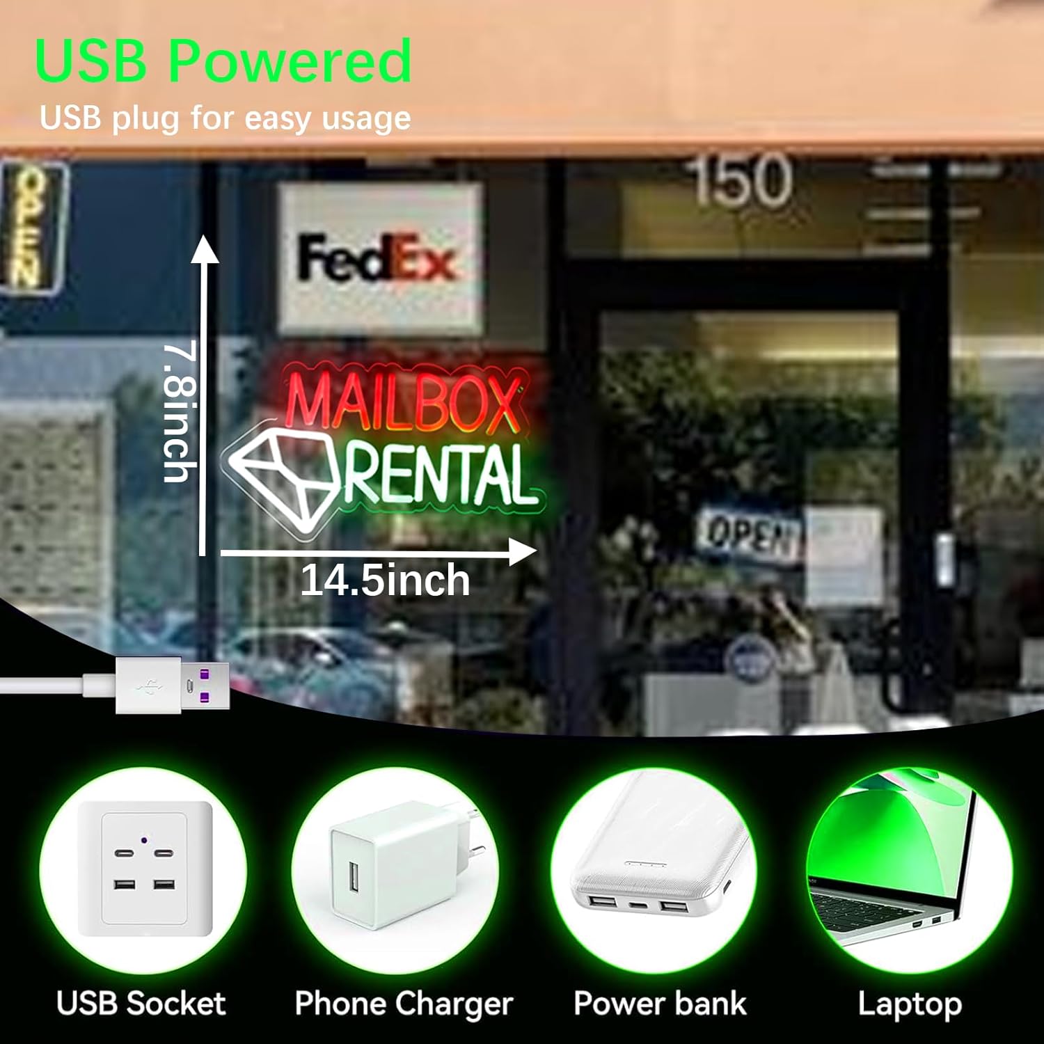 Mailbox Rental Neon Sign USB P - Lighting Decor Rentals 리뷰 및 가격