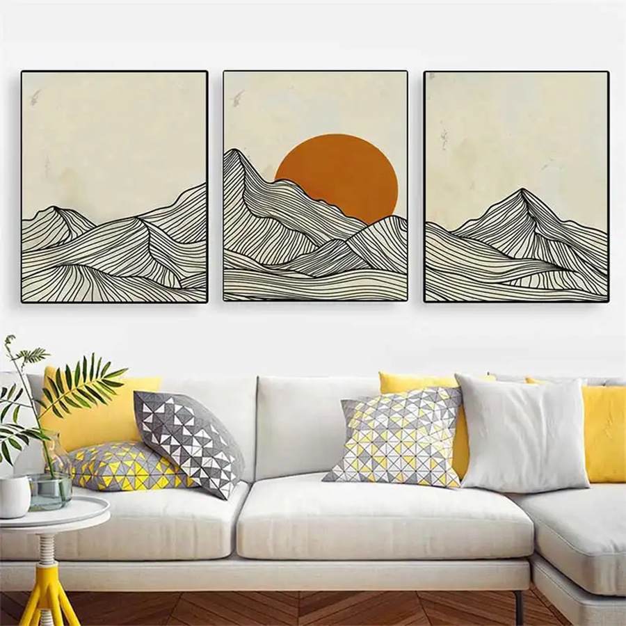 Black Line Sunrise Canvas Pain - Lighting Decor Sunrise 리뷰 및 가격