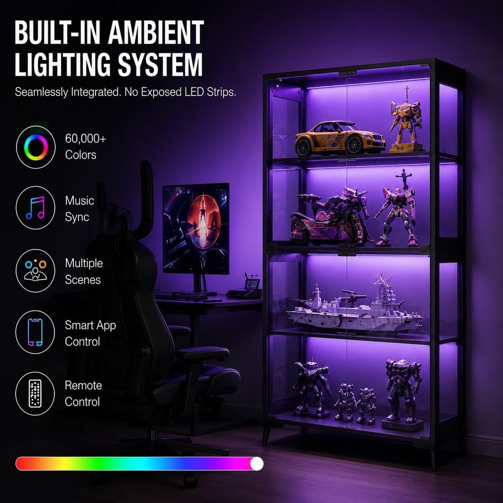 4-Tier Glass Display Cabinet w - Lighting & Home Decor Studio 리뷰 및 가격