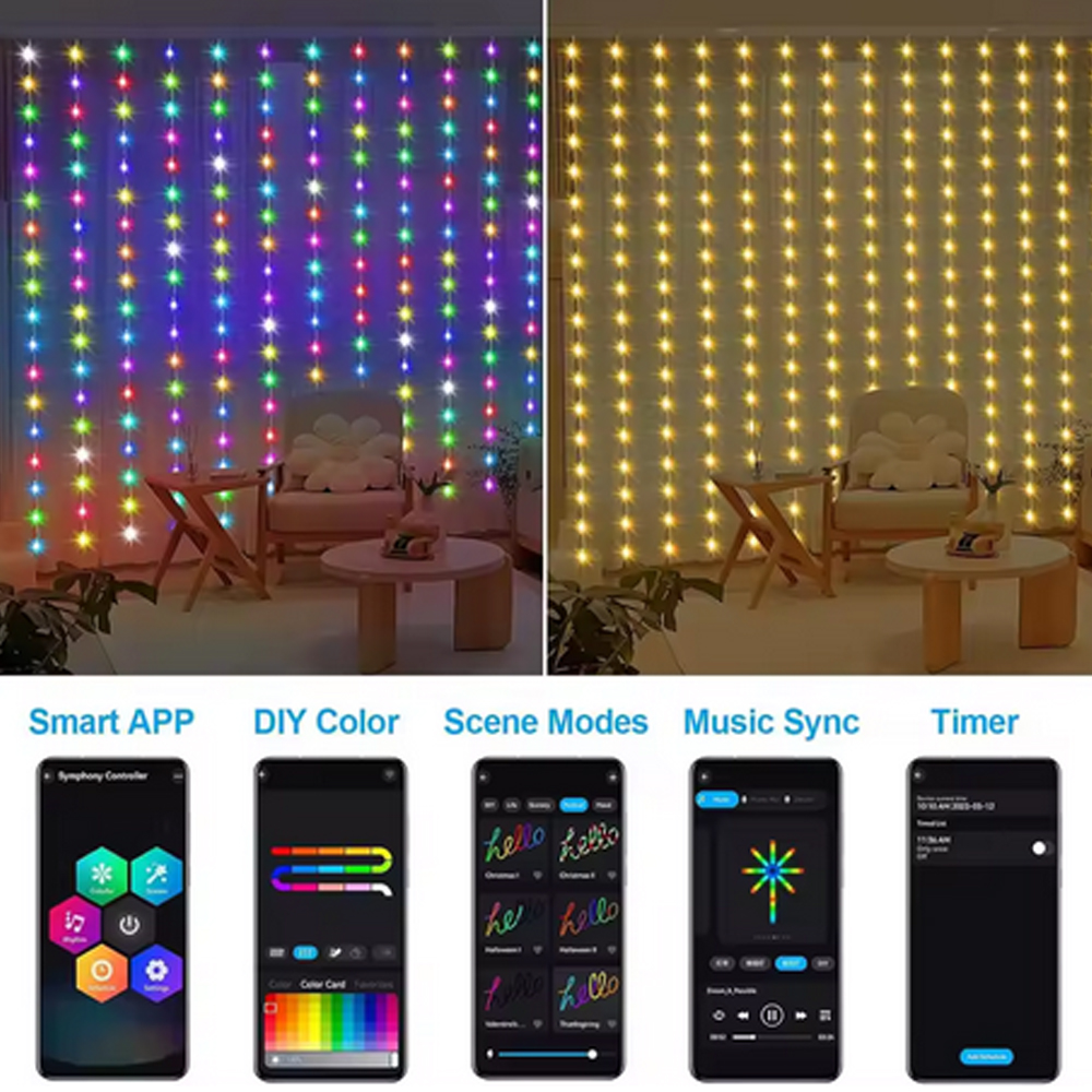 3M RGB Smart LED Curtain Light - Lighting Decor For Wedding 리뷰 및 가격