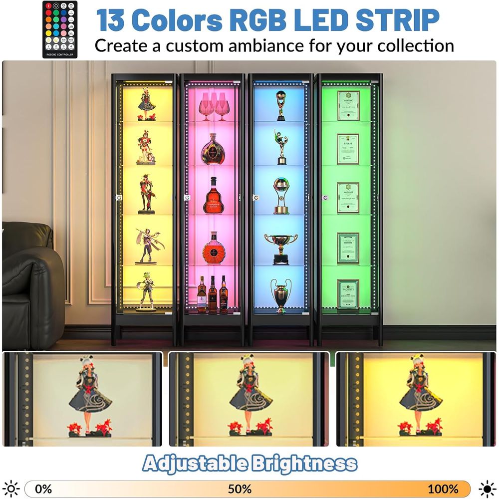 5-Tier Glass Display Cabinet w - Lighting & Home Decor Studio 리뷰 및 가격