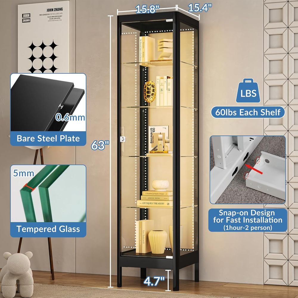 5-Tier Glass Display Cabinet w - Lighting & Home Decor Studio 리뷰 및 가격